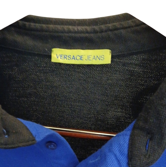 Versace Jeans Blue and Black Polo Shirt Women's Short Sleeve Shirt Size Medium - Picture 3 of 10